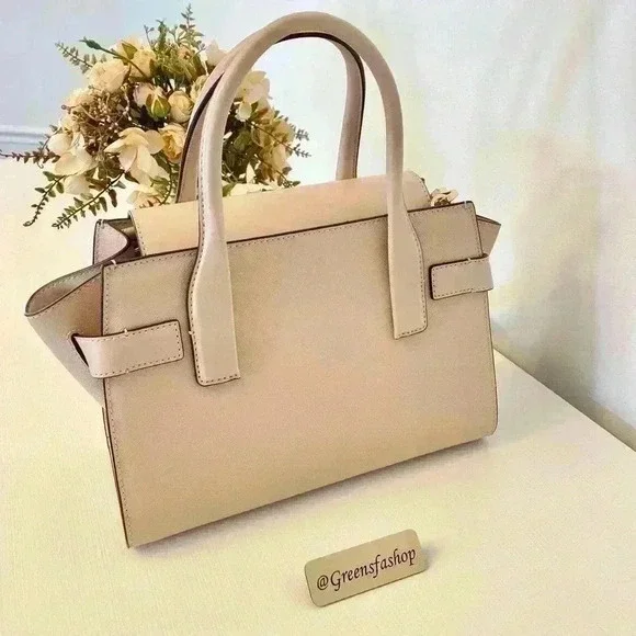 Michael Kors Purse Carmen Medium Flap Satchel shoulder bag buff